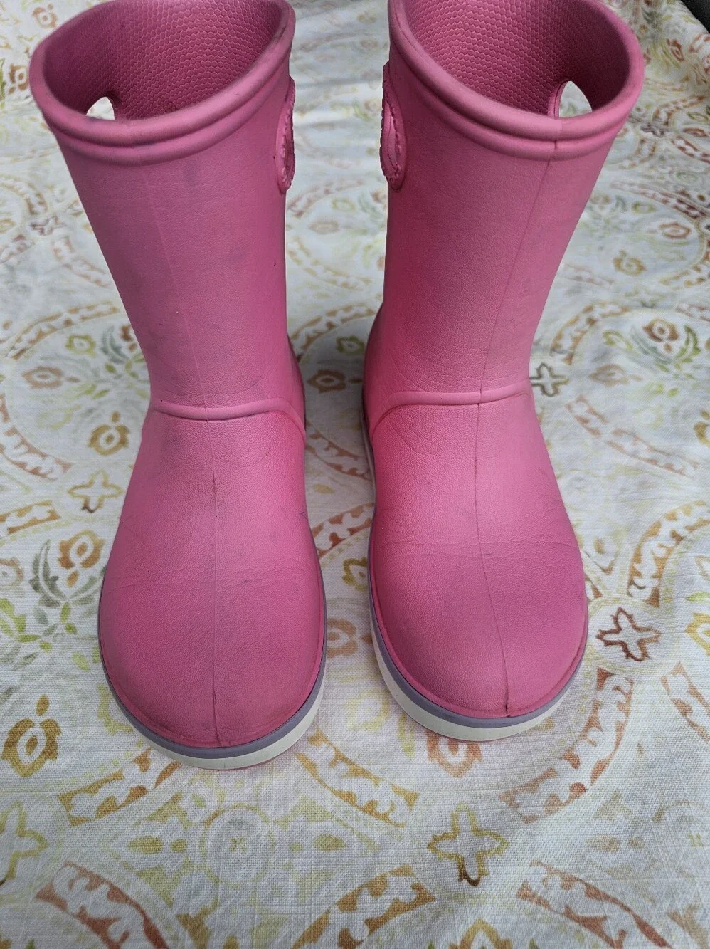 Crocs Handle It Rain Boots Kids Size C13 Pink Waterproof Pull Handle Rain Boots